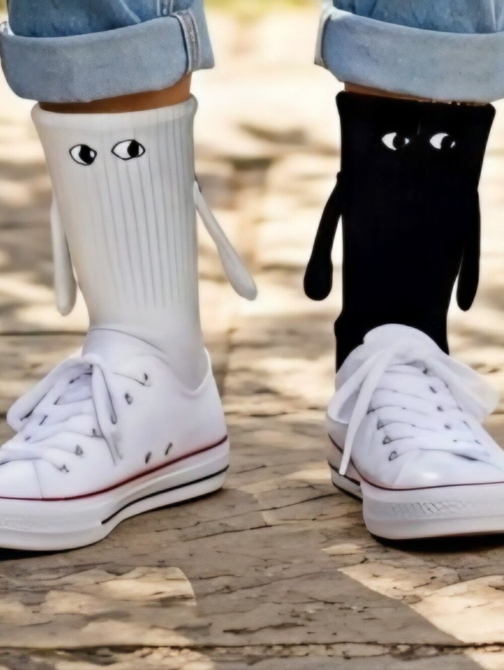 Black and White Crew Compression Socks - Twin Pack #SOK4  (eyes and hands)